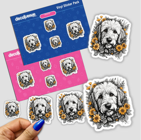 Goldendoodle Dog Portrait Floral Accents PA47