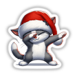 Dabbing Christmas Santa Cat in Hat: Cartoon cat wearing a Santa hat, mid-dab pose. Available as stickers or digital artwork.