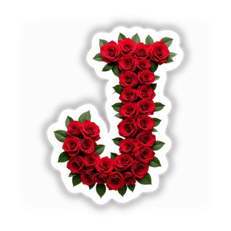 Elegant Floral Letter J Clipart - Downloadable Sticker with Commercial Rights, featuring a letter J composed entirely of intricately designed roses, perfect for Valentine's Day or floral-themed projects.