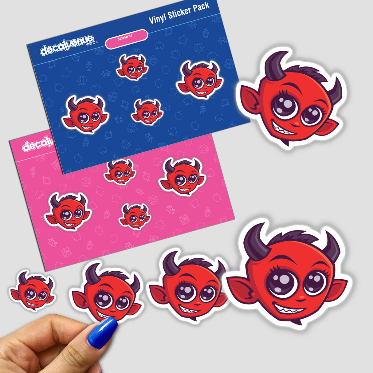 Cute Cartoon Devil sticker featuring a playful red devil face, ideal for personalizing surfaces. Available from Decal Venue, known for unique stickers and digital art.