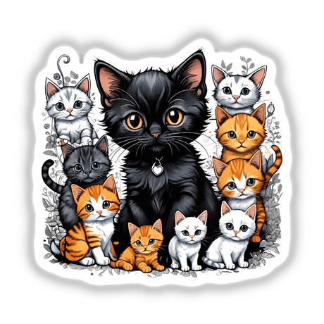 Cute group portrait of colorful kittens surrounded by floral accents