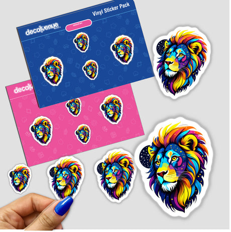 Colorful Lion Head sticker featuring a vibrant lion design, highlighting intricate details and bold artistry, available as a sticker or digital artwork at Decal Venue.