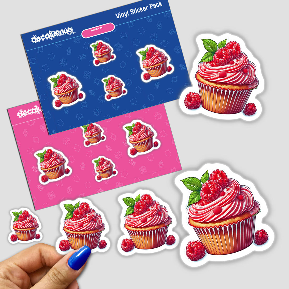 Vibrant raspberry-topped cupcake stickers feature in the Vinyl Sticker Pack from the Decal Venue online store, offering a sweet and stylish way to express your creativity.