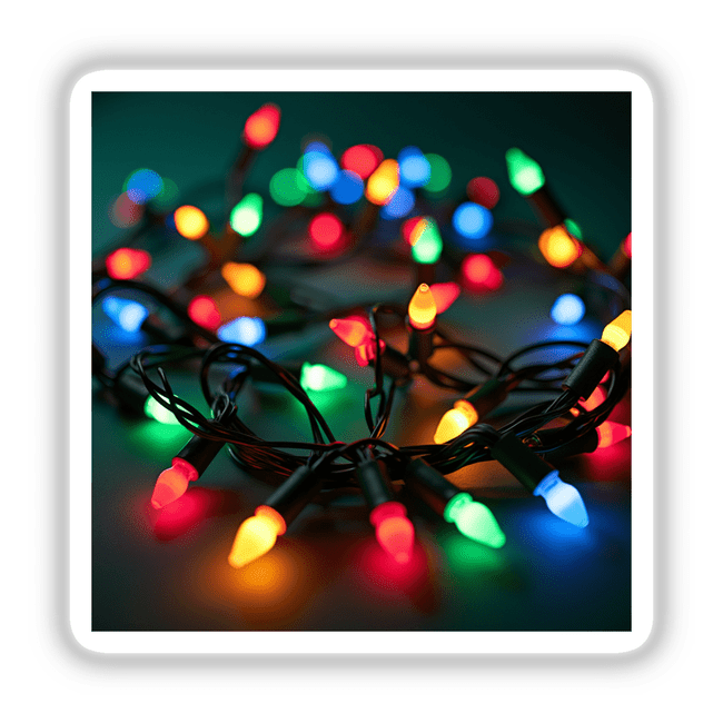 Close-up of Christmas Lights Envelope Seal Stickers, showcasing bright and festive holiday designs, ideal for enhancing your holiday mail. Available as stickers or digital artwork from Decal Venue.