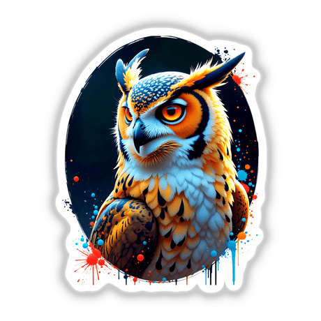 A Cool Hybrid Hawk Owl depicted in a detailed artwork, showcasing its distinctive features with intricate feathers. Available as stickers or digital artwork from Decal Venue's unique collection.