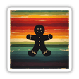 Gingerbread Man Silhouette with Bold Stripes Christmas: A black gingerbread man with white details, depicted as a sticker or digital artwork.