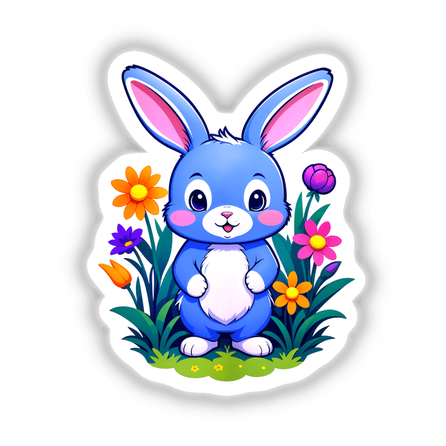 A Cute Rabbit With Blooming Spring Flowers