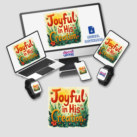 Joyful in His Creation - Genesis 1:31 Christian Sticker features digital artwork showing a joyful figure, available as stickers or clipart, perfect for inspiration and commercial use.