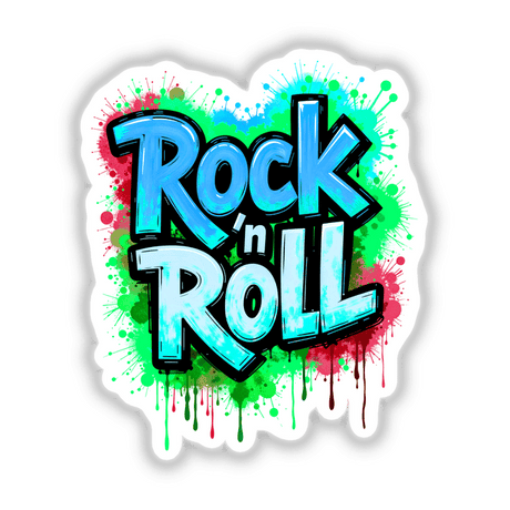 Rock 'n Roll Graffiti Art featuring dynamic paint splatters and graphic elements, available as stickers or digital artwork from Decal Venue.