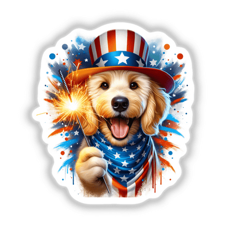 Goldendoodle Dog Holding Sparkler 4th of July Patriotic