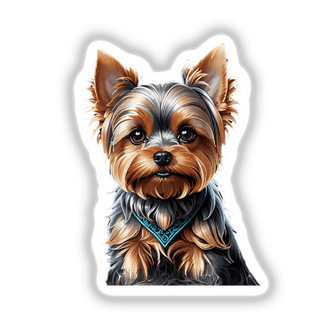 Detailed Yorkshire Terrier dog digital artwork with vibrant colors and fur texture, perfect for sticker or decal use.