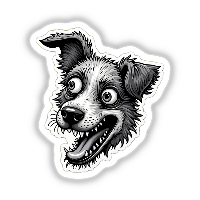 Mil e um Dentes: Cartoon dog sticker with open mouth and expressive eyes, available as stickers or digital artwork.