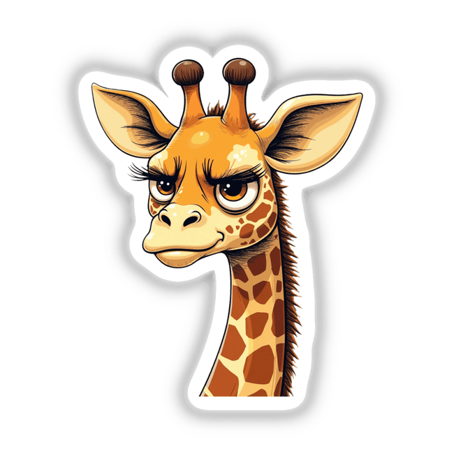 Grumpy Giraffe with Long Eyelashes cartoon, available as stickers or digital artwork from Decal Venue.