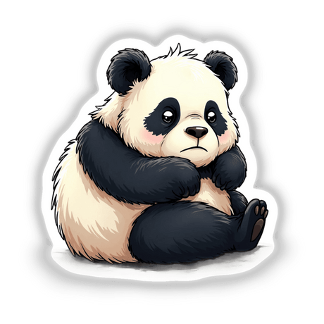 Adorable Sad Panda Bear Sitting Alone cartoon, available as stickers or digital artwork, depicting a solitary panda with a forlorn expression.