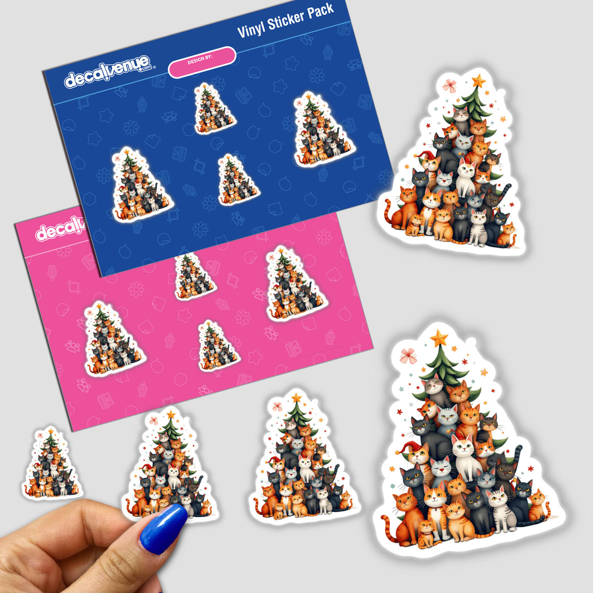 Cat Christmas Tree sticker featuring playful cats arranged in a festive tree shape, available as stickers or digital artwork from Decal Venue, known for unique stickers and digital art.