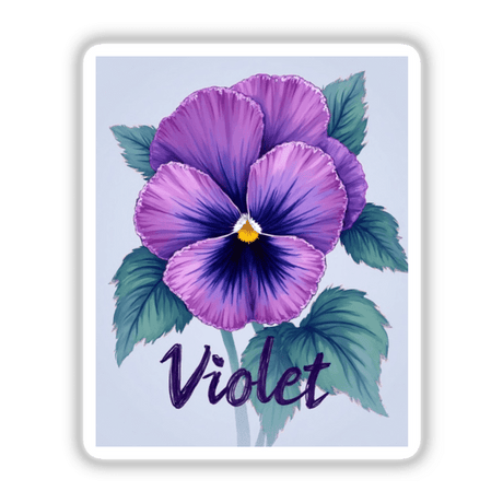 Personalized Violet Sticker or Clipart – Custom Floral Art with Commercial Rights, featuring a detailed purple flower with green leaves, ideal for unique digital artwork or stickers from Decal Venue.