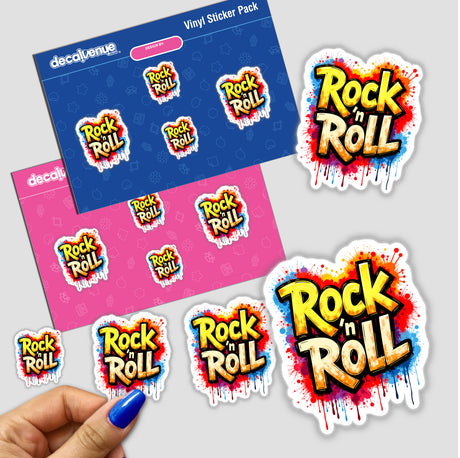 Rock 'n Roll Graffiti Art stickers with vibrant text and varied designs, available as stickers or digital artwork, capturing the essence of unique and artistic expression from Decal Venue.