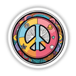 Colorful peace symbol digital artwork with abstract psychedelic patterns and shapes.