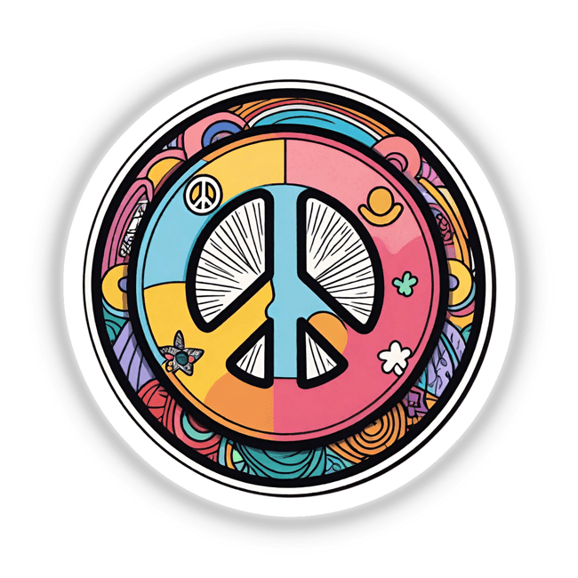 Colorful peace symbol digital artwork with abstract psychedelic patterns and shapes.