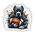 Pitbull Football Splash sticker or digital art featuring a dog holding a football in its mouth.