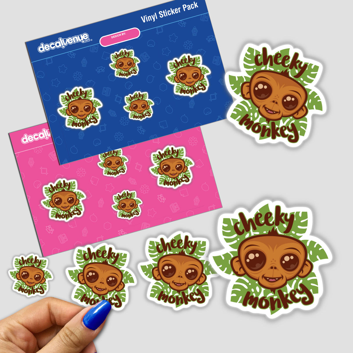 Cheeky Monkey Cute Cartoon Simian Drawing sticker pack featuring playful monkey faces, perfect for adding character to your space. Available as physical stickers or digital artwork.