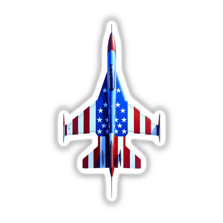 A Cool American Flag Fighter Jet toy airplane with stars and stripes, available as stickers or digital artwork from Decal Venue, known for unique stickers and digital art.