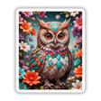 A Lovely Owl With Blooming Flowers: A card featuring an artistic depiction of an owl surrounded by flowers, available as stickers or digital artwork, embodying Decal Venue's unique style.