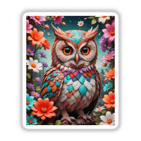 A Lovely Owl With Blooming Flowers: A card featuring an artistic depiction of an owl surrounded by flowers, available as stickers or digital artwork, embodying Decal Venue's unique style.