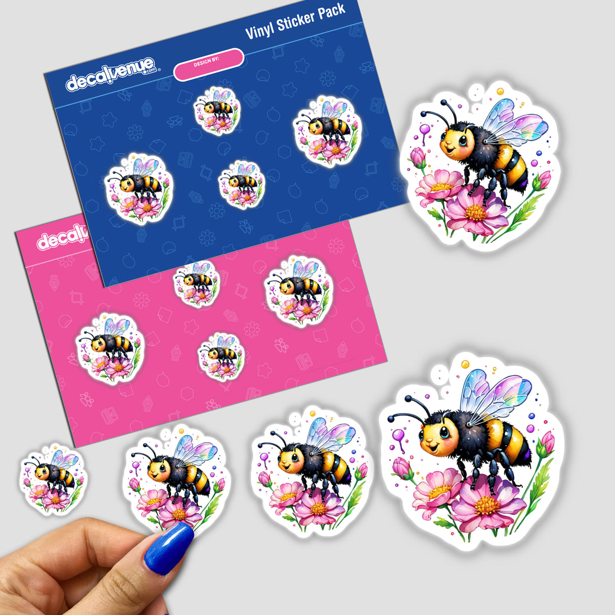 Bumblebee Bliss: Cute Bee on a Pink Flower stickers, featuring charming cartoon bees and flowers, perfect for adding a touch of whimsy to any surface. Available as stickers or digital artwork.