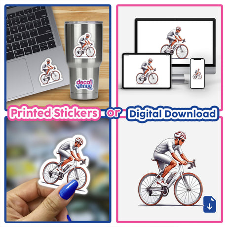 Man cyclist - Digital artwork featuring a cyclist in action, available as stickers or digital downloads from Decal Venue, an online store specializing in unique stickers and digital art.