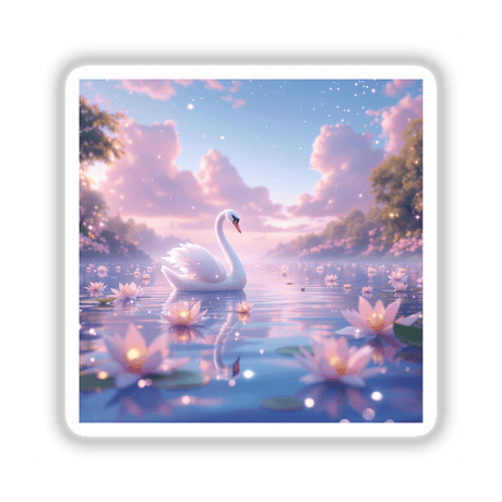 a picture of a swan floating on a lake