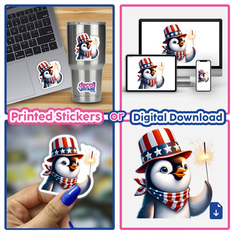 Penguin Holding Sparkler 4th of July Patriotic