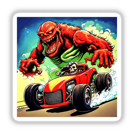 Rage on Wheels: Epic Monster-Chased Hot Rod Art!
