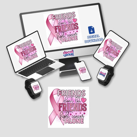 Gold Breast Cancer Series 13: A computer monitor and laptop displaying a pink ribbon sticker or digital artwork.