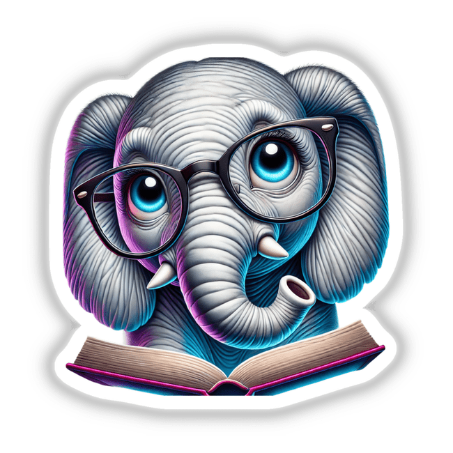 Elephant With Reading Glasses Open Book