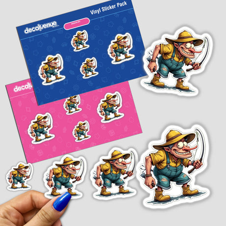 Stickers featuring cartoon characters fishing, titled Cadê o Meu Peixe, available as stickers or digital artwork.