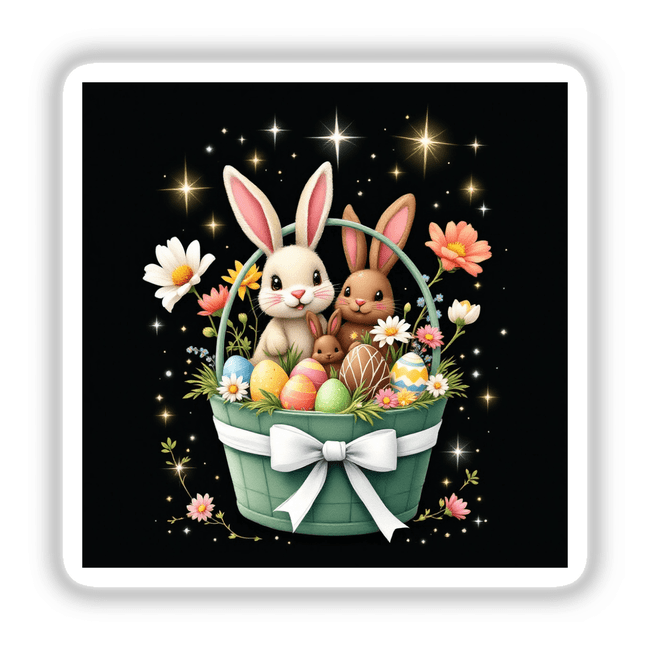 Green Easter Basket with  Bunnies