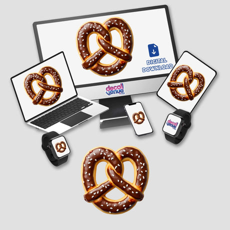 Pretzel Shaped Cookie with Brown Icing and Salt Details displayed as digital artwork on a laptop screen.