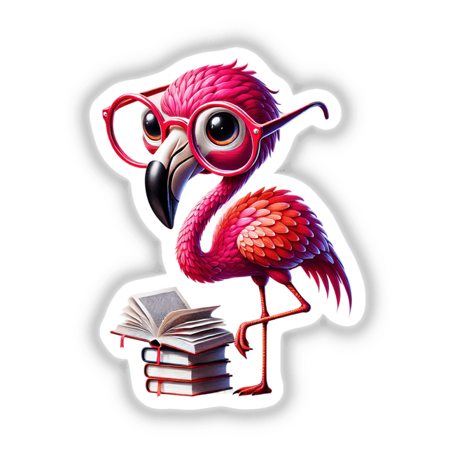 Flamingo in Reading Glasses Books