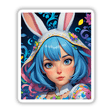 Cute Easter Bunny Girl sticker featuring a cartoon girl with blue hair and bunny ears, perfect for adding a playful touch to your collection of unique vinyl stickers or digital art.