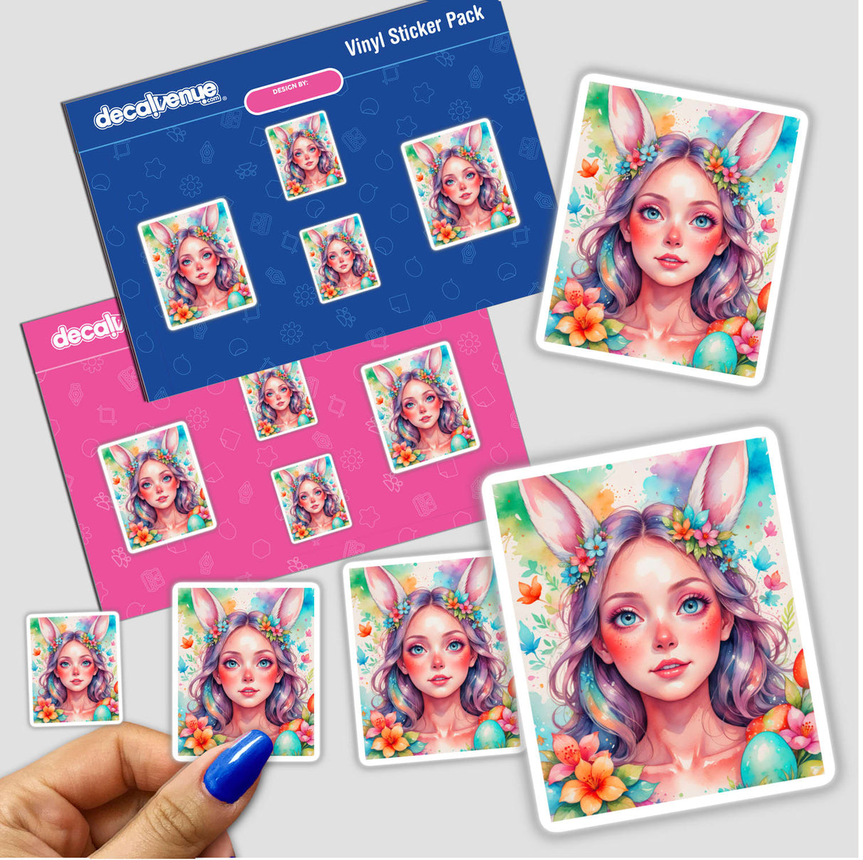 Cute Easter Bunny Girl sticker featuring a smiling woman with bunny ears adorned with flowers, perfect for personalizing gifts or decorating planners and Easter cards.