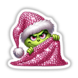 Sparkle Peeking Mean Green Santa Grouch cartoon character holding a pink blanket, wearing a distinctive hat. Available as stickers or digital artwork from Decal Venue.