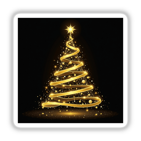 Gold Christmas Tree made of lights. Available as stickers or digital artwork, showcasing a spiral design with stars and dots. Perfect for festive decoration from Decal Venue's unique collection.