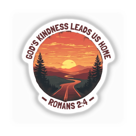 Romans 2:4 Inspired Bible Verse Clipart featuring a road with trees at sunset, available as stickers or digital artwork, emphasizing God's kindness leading us home, ideal for Stop Bullying Day.