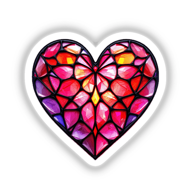 Heart Stained Glass Style piece featuring intricate designs, available as stickers or digital artwork from Decal Venue. The unique heart shape showcases vibrant art and symmetry, perfect for creative expression.