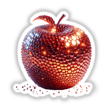 Shiny Red Apple with Beads Aesthetic, featuring a polished apple adorned with bead-like highlights, available as stickers or digital artwork.