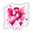 Watercolor Splash Pink Ribbon Breast Cancer Awareness sticker or digital artwork featuring a pink ribbon on a textured background.