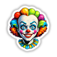 A Crazy Clown Girl cartoon featuring a playful clown face with colorful ruffles, a bold nose, and expressive eyes. Available as stickers or digital artwork from Decal Venue.