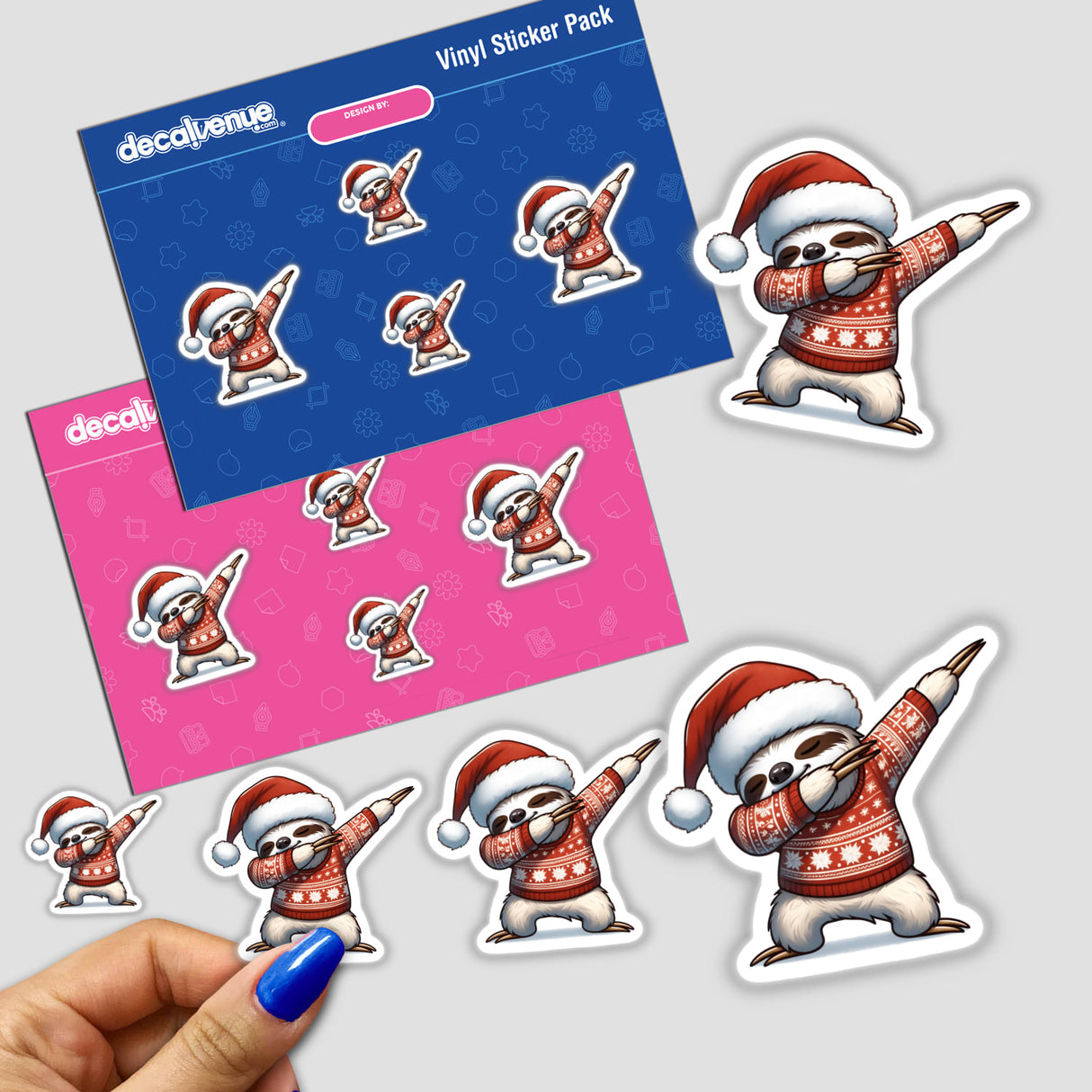 Stickers featuring a sloth wearing a Santa hat and dabbing, part of the Dabbing Christmas Ugly Sweater Sloth collection.