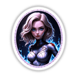 Cute anime superhero girl with blonde hair, depicted in a cartoon style. Available as stickers or digital artwork from Decal Venue, highlighting unique vinyl stickers and digital art offerings.